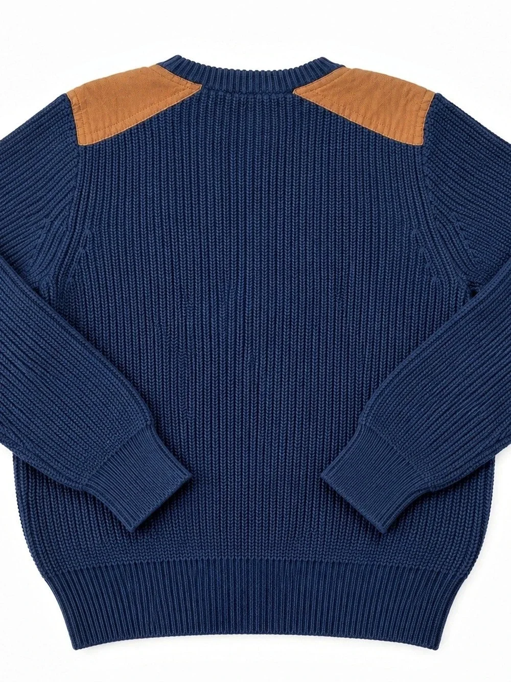Crewcuts J.Crew Boys Size 8 Navy Ribbed Sweater Brown Shoulder Patches